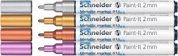 Marker akrylowy SCHNEIDER Paint-It Metallic, 2 mm, etui 4 szt., srebrny, złoty, miedziany, fioletowy