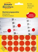 Kółka do zaznaczania śr. 18 mm, czerwone etykiety papierowe, etykiety okrągłe z trwałym klejem, etykiety do oznaczenia 1056 etyk