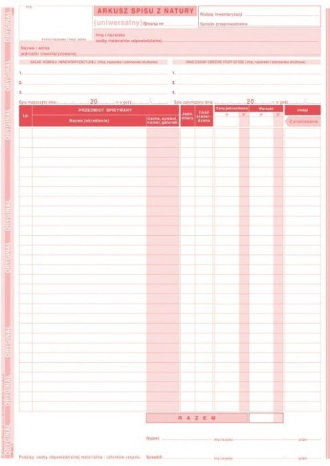 Arkusz spisu z natury A4, 48 kartek wielokopia 10-341-1 DOTTS