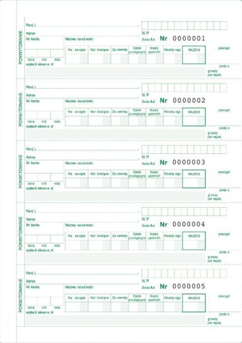 Kwitariusz przychodowy A5, 60 kartek (1+2) 10-400-3 DOTTS