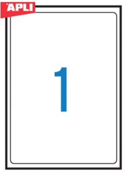 Etykiety uniwersalne APLI, 199,6x289,1mm, zaokrąglone, białe 100 ark.
