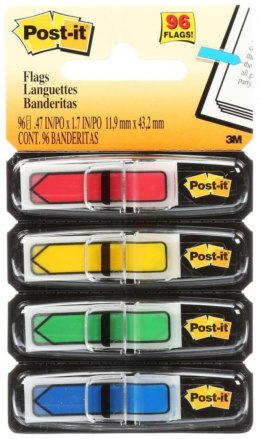Zakładki indeksujące POST-IT® (684-ARR3), PP, 11,9x43,2mm, strzałka, 4x24 kart., mix kolorów