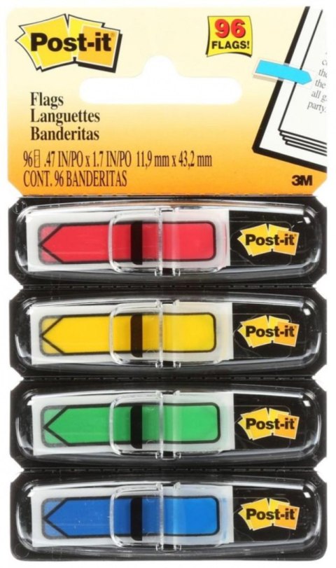 Zakładki indeksujące POST-IT® (684-ARR3), PP, 11,9x43,2mm, strzałka, 4x24 kart., mix kolorów