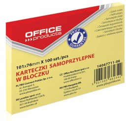 Bloczek samoprzylepny OFFICE PRODUCTS, 101x76mm, 1x100 kart., pastel, jasnożółty