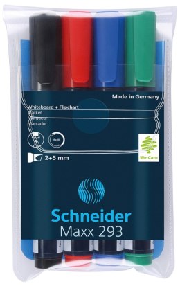 Zestaw markerów do tablic SCHNEIDER Maxx 293, 2-5 mm, 4 szt., pudełko z zawieszką, mix kolorów