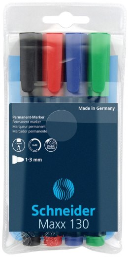 Zestaw markerów uniwersalnych SCHNEIDER Maxx 130, 1-3 mm, 4 szt., pudełko z zawieszką, mix kolorów
