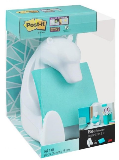 Podajnik do karteczek samoprzylepnych POST-IT® Miś (Bear-330), biały, w zestawie 1 bloczek Super Sticky Z-Notes