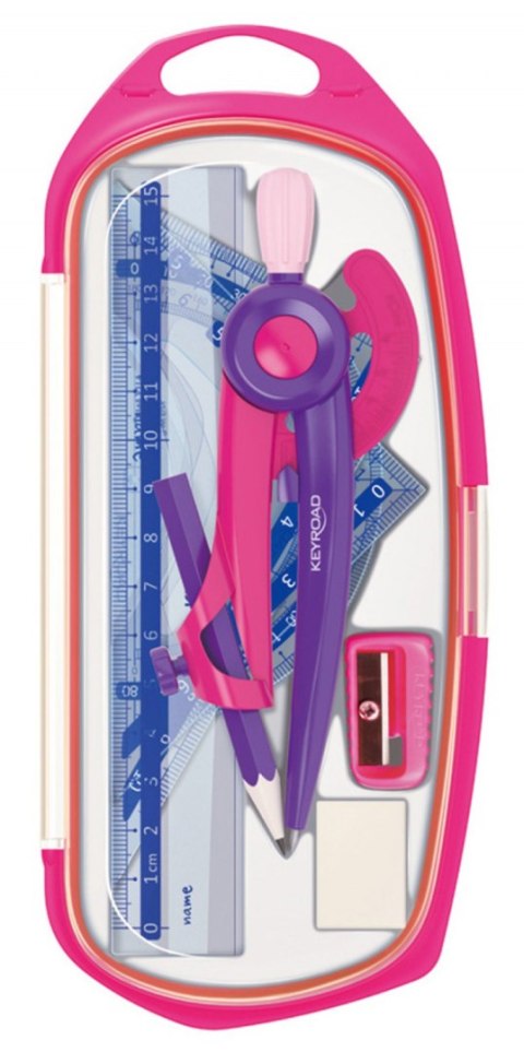 Zestaw geometryczny KEYROAD, duży, z linijką 15cm, zawieszka, mix kolorów