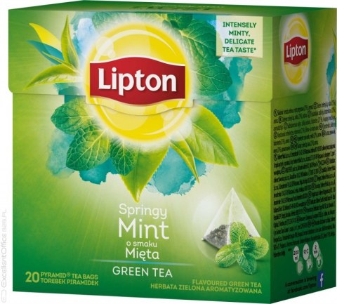 Herbata LIPTON, piramidki, zielona, mięta, 20 szt.