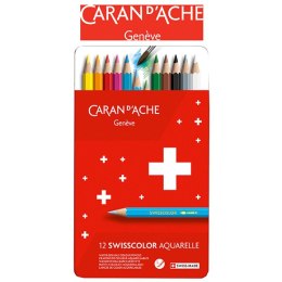 Kredki CARAN D'ACHE Swisscolor Aquarelle, z efektem akwareli, sześciokątne, 12szt., mix kolorów