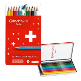 Kredki CARAN D'ACHE Swisscolor Aquarelle, z efektem akwareli, sześciokątne, 12szt., mix kolorów