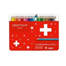 Kredki CARAN D'ACHE Swisscolor Aquarelle, z efektem akwareli, sześciokątne, 30szt., mix kolorów
