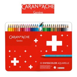Kredki CARAN D'ACHE Swisscolor Aquarelle, z efektem akwareli, sześciokątne, 30szt., mix kolorów