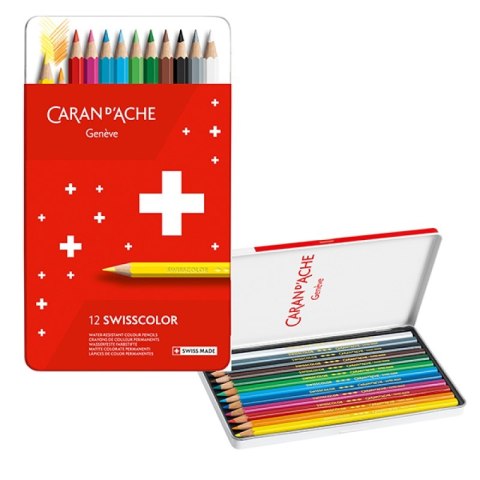 Kredki CARAN D'ACHE Swisscolor, metalowe pudełko, 12 szt.