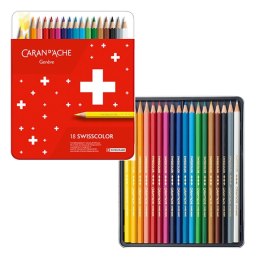 Kredki CARAN D'ACHE Swisscolor, metalowe pudełko, 18 szt.