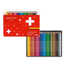 Kredki CARAN D'ACHE Swisscolor, metalowe pudełko, 30 szt.