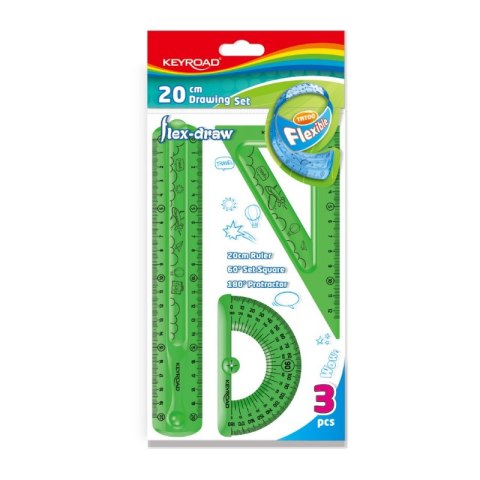 Zestaw geometryczny KEYROAD Flex-draw, z linijką 20cm, zawieszka, mix kolorów