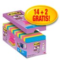 Karteczki samoprzylepne POST-IT® Super Sticky Z-Notes (R330-SS-VP16), 76x76mm, 90 kart./bloczek, 14+2 bloczki, mix kolorów