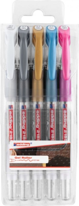 Długopis żelowy e-2185/5 S EDDING, 0,7mm, 5 szt., zawieszka, mix kolorów