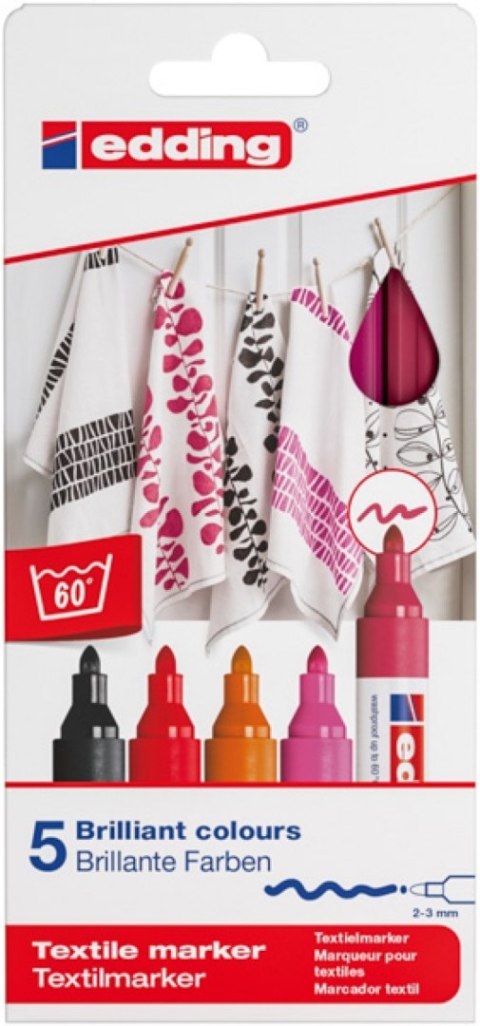 Marker tekstylny e-4500 EDDING, 2-3 mm, 5 szt., mix kolorów