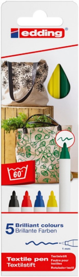 Pisak tekstylny e-4600/5 S EDDING, 1mm, 5 szt., pudełko, mix kolorów