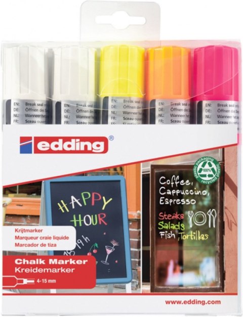 Marker kredowy e-4090 EDDING, 4-15 mm, 5 szt., mix kolorów