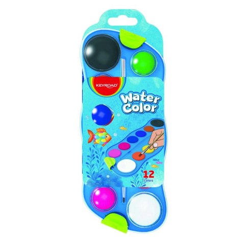 Farby akwarelowe KEYROAD, z pędzelkiem, 12 kolorów, zawieszka