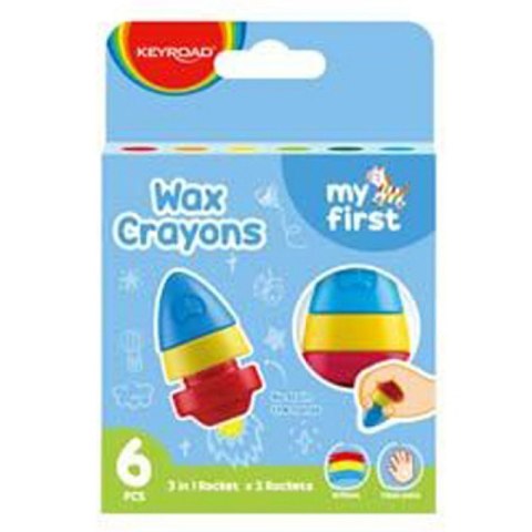 Kredki woskowe KEYROAD 2 Rockets, 6szt., zawieszka, mix kolorów