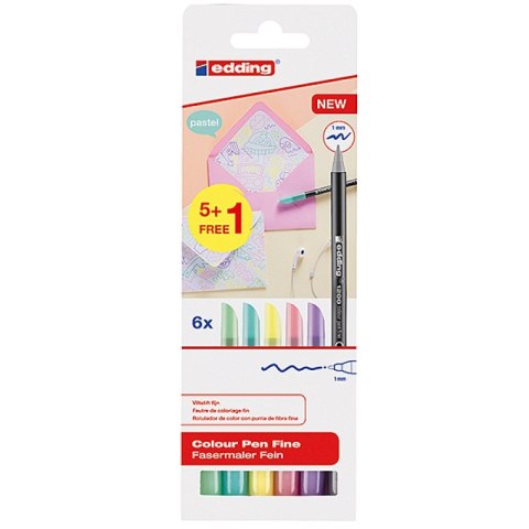 Pisak z cienką końcówką e-1200 EDDING, 1 mm, 6 szt., blister, mix kolorów