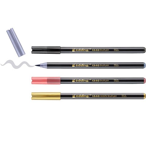 Pisak z końcówką pędzelkową e-1340 EDDING, 4 szt., mix kolorów metalicznych