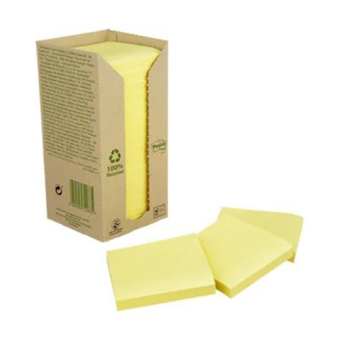 Bloczek samoprzylepny ekologiczny POST-IT® (654-1T), 76x76mm, 16x100 kart., żółty