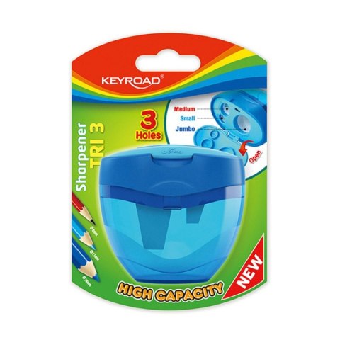Temperówka KEYROAD Tri 3, plastikowa, potrójna, blister, mix kolorów