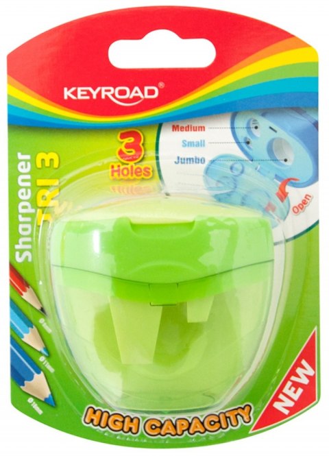Temperówka KEYROAD Tri 3, plastikowa, potrójna, blister, mix kolorów