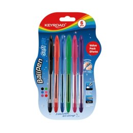 Długopis klasyczny KEYROAD Ball Pen Soft Jet, 0,7 mm, 6 szt, blister, mix kolorów