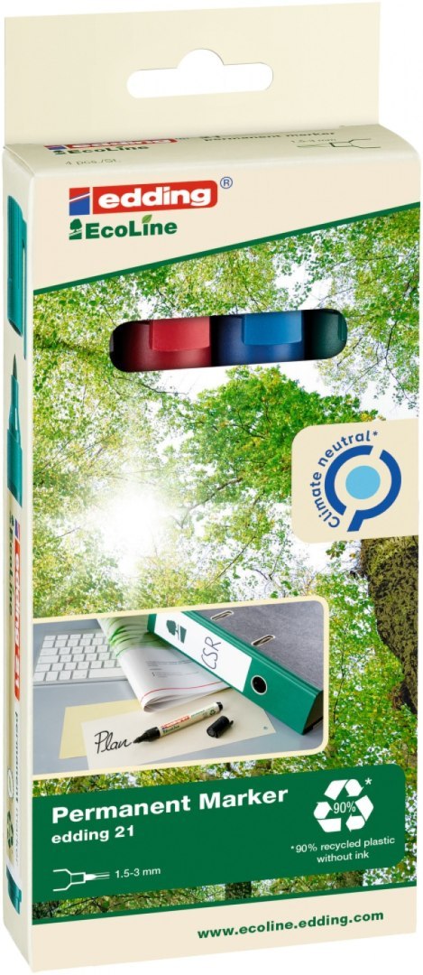 Marker permanentny e-21 EcoLine EDDING, 1,5-3 mm, 4 szt., mix kolorów