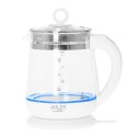Czajnik elektryczny ADLER AD 1299, 1,5L, z regulacją temperatury i zaparzaczem, szklany, biały