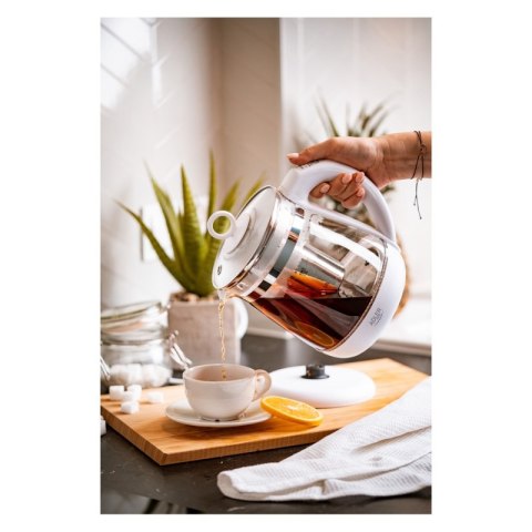 Czajnik elektryczny ADLER AD 1299, 1,5L, z regulacją temperatury i zaparzaczem, szklany, biały