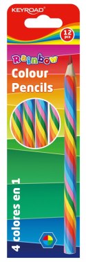 Kredki ołówkowe KEYROAD, sześciokątne, tęczowe, 12szt., mix kolorów