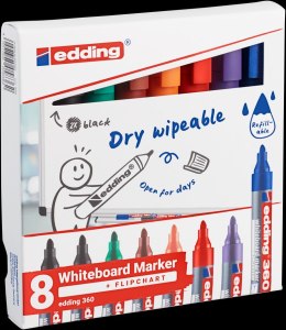 Marker do tablic e-360 EDDING, 1,5-3mm, 8 szt., mix kolorów