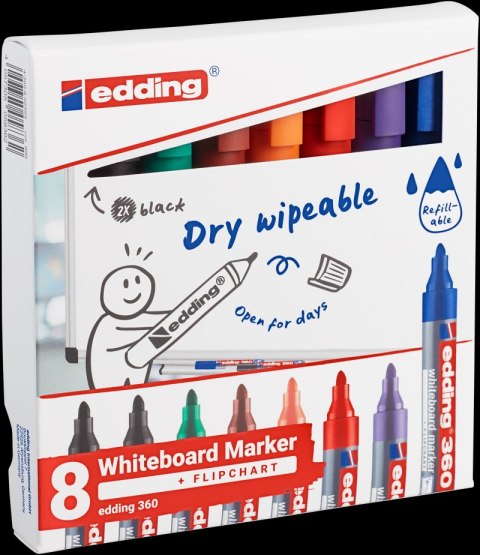 Marker do tablic e-360 EDDING, 1,5-3mm, 8 szt., mix kolorów