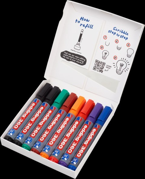 Marker do tablic e-360 EDDING, 1,5-3mm, 8 szt., mix kolorów