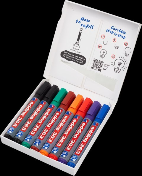 Marker do tablic e-363 EDDING, 1-5mm, 8 szt., mix kolorów