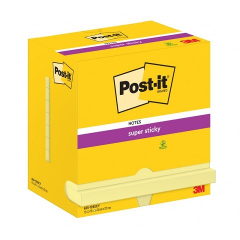 Karteczki samoprzylepne POST-IT® Super Sticky (655-S), 127x76mm, 12x90 kartek, jaskrawo żółte