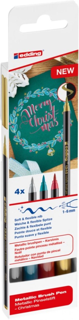 Pisak metaliczny z końcówką pędzelkową e-1340 EDDING, zestaw Xmas, 4szt.