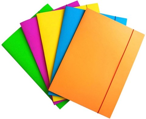 Teczka z gumką OFFICE PRODUCTS Fluo, karton/lakier, A4, 300gsm, 3-skrz., mix kolorów