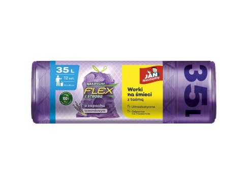Worki na śmieci JAN NIEZBĘDNY, magnum flex, z taśmą, 35l, 15szt., lawendowe