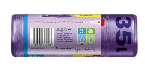 Worki na śmieci JAN NIEZBĘDNY, magnum flex, z taśmą, 35l, 15szt., lawendowe