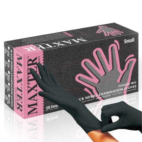 Rękawice nitrylowe bezpudrowe MAXTER, 100 szt., rozmiar XL, czarne