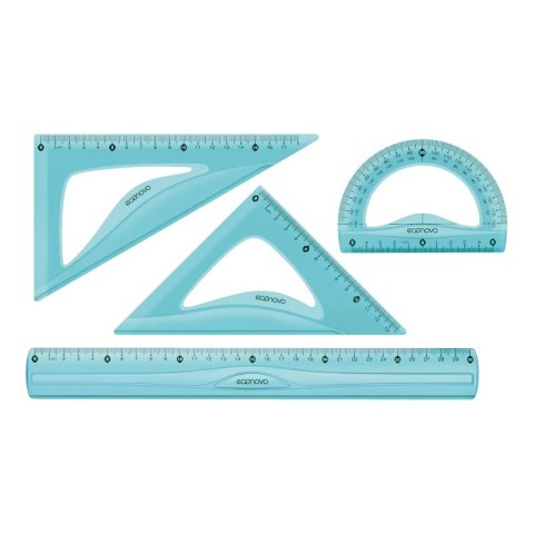 Zestaw geometryczny ECONOVO, z linijką 30cm, 4 szt., niebieski