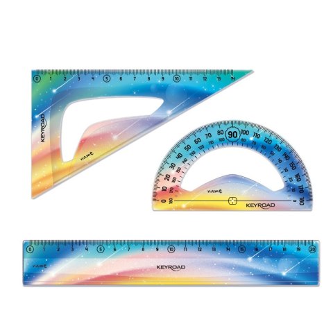 Zestaw geometryczny KEYROAD, Twilight, z linijką 20cm, mix kolorów